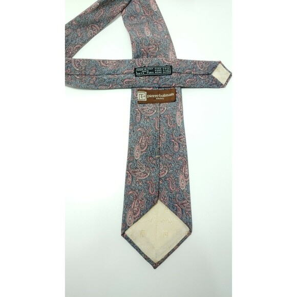 Vintage Pierre Balmain Paris Necktie Abstract Art  Paisley Pink Gray Italy short - Picture 3 of 3